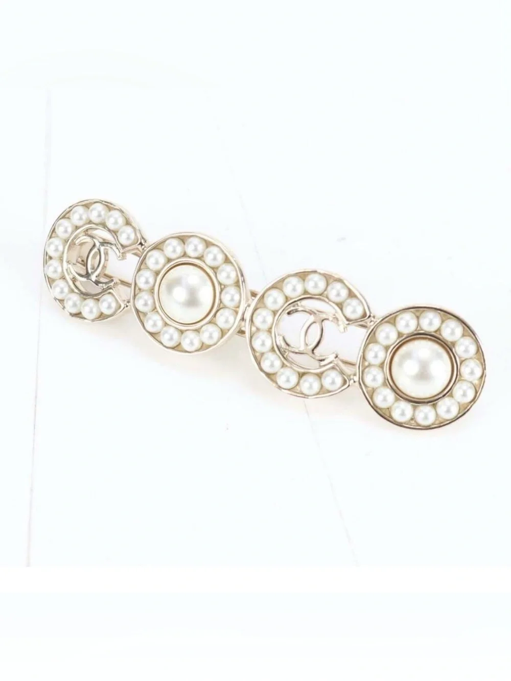 Double C Pearl Gold - Tone Hair Barrette